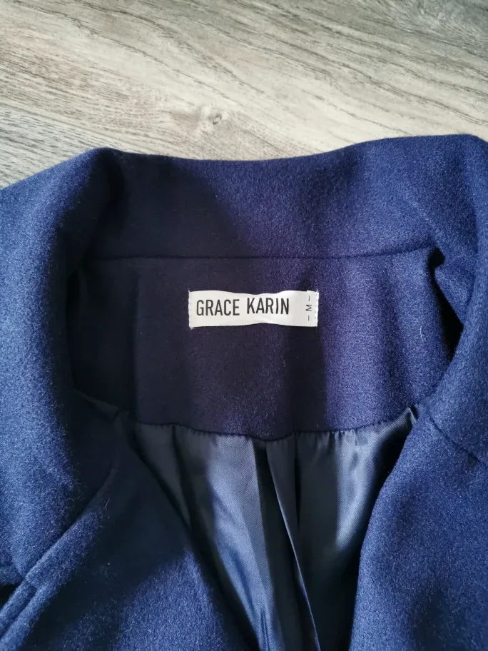 Grace Karin Navy Blue Double-Breasted Peacoat - Size Medium image indicator(2)