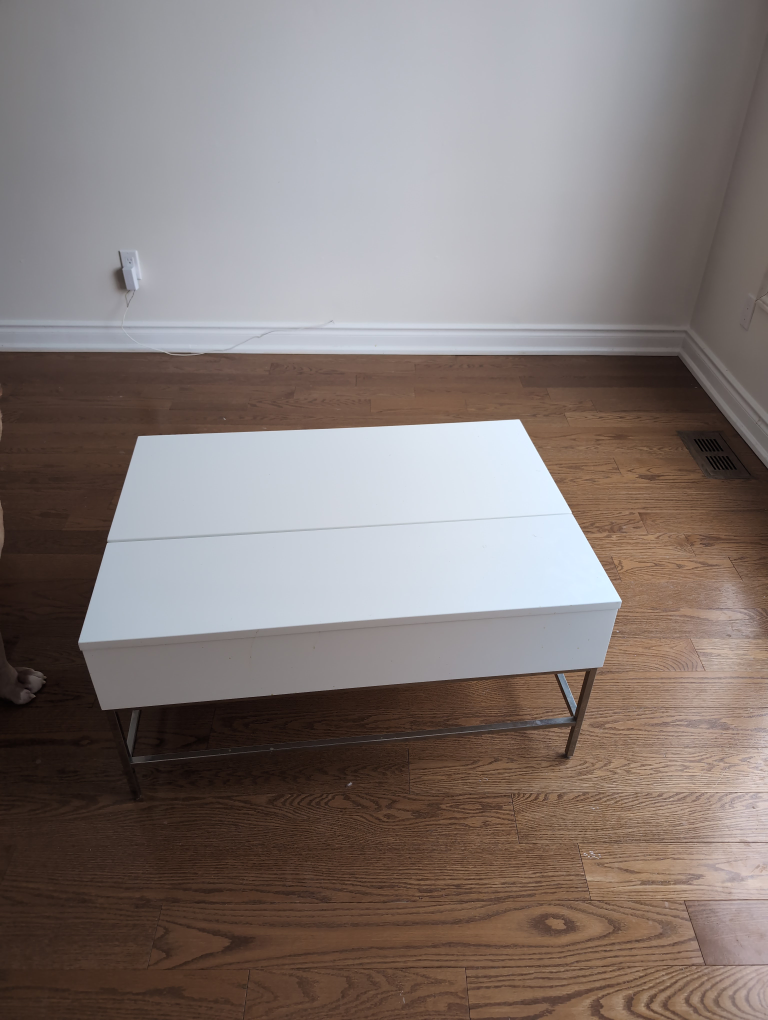 White Lift-Top Coffee Table with Chrome Legs