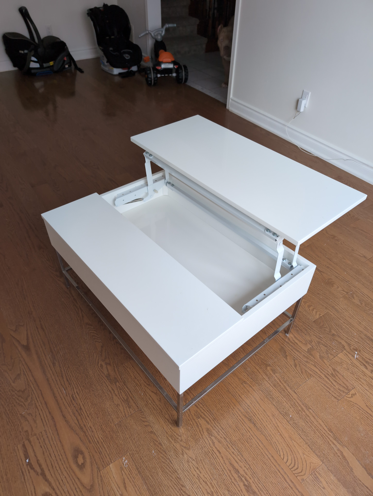 White Lift-Top Coffee Table with Chrome Legs - photo 2