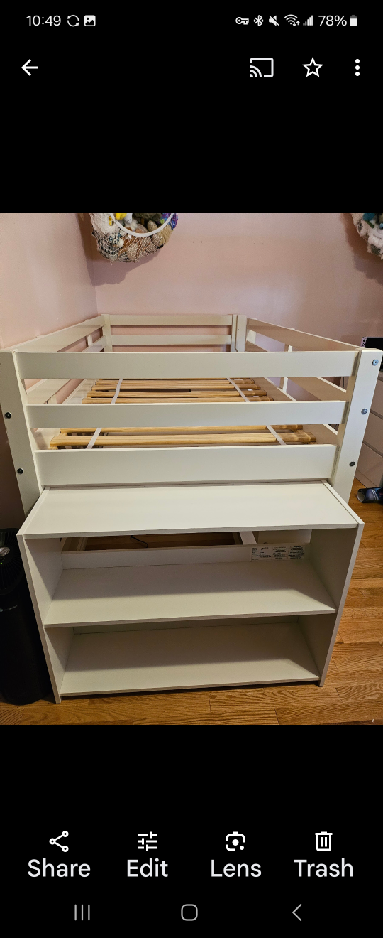 White Twin Loft Bed with Desk and Storage - photo 5