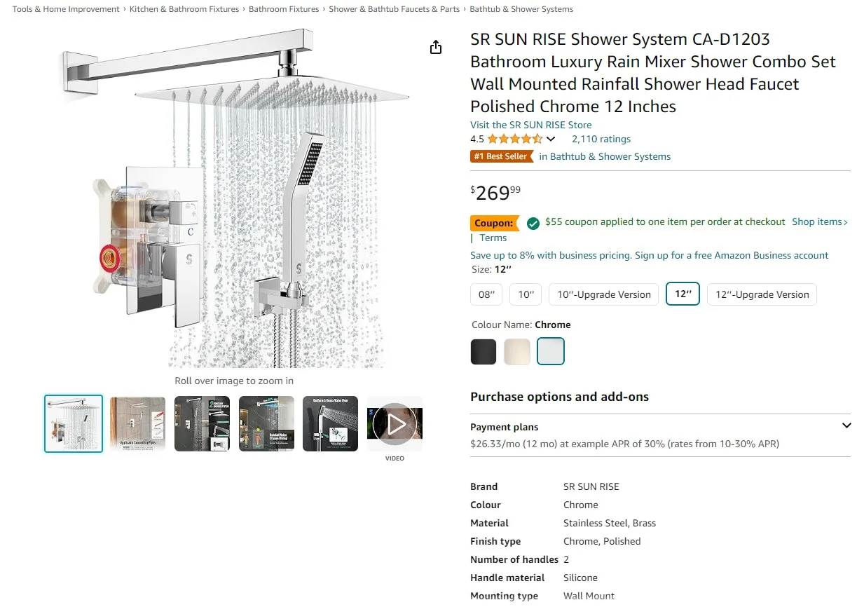 Brand New Sun Rise Chrome Shower Systems image indicator(8)