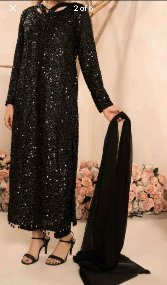 Black Sequinned Shalwar Kameez with Dupatta image indicator(5)