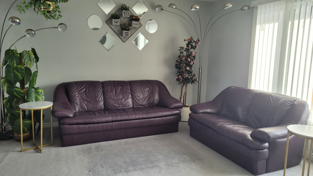 Purple Leather Sofa and Loveseat Set - photo 4