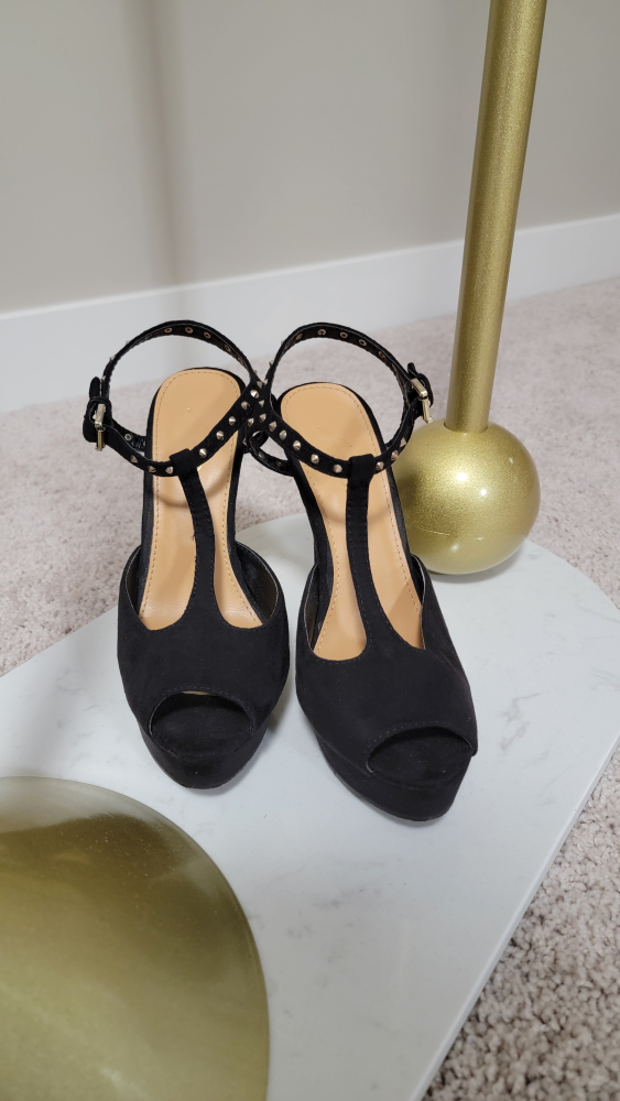 Black Studded T-Strap Platform Heels