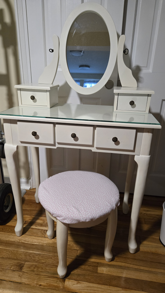 White Vanity Set with Mirror and Stool - photo 3