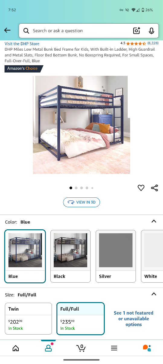 DHP Miles Low Metal Bunk Bed Frame - Full/Full - Blue