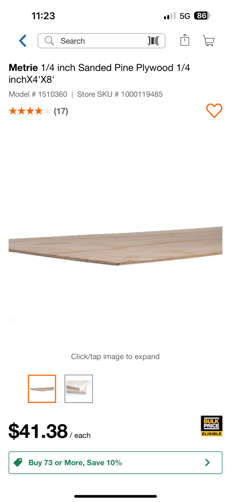 Metrie 1/4 inch Sanded Pine Plywood 4'x8' 6 sheets left - photo 2