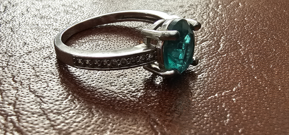 Ring with Teal Oval Gemstone and zirconia accents - photo 2