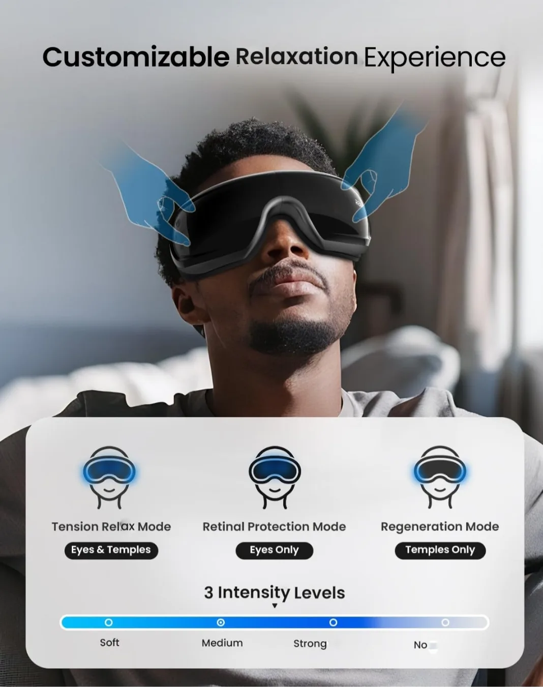 EYE MASSAGER - Bluetooth, Voice Control, Heat & Cooling Therapy image indicator(4)