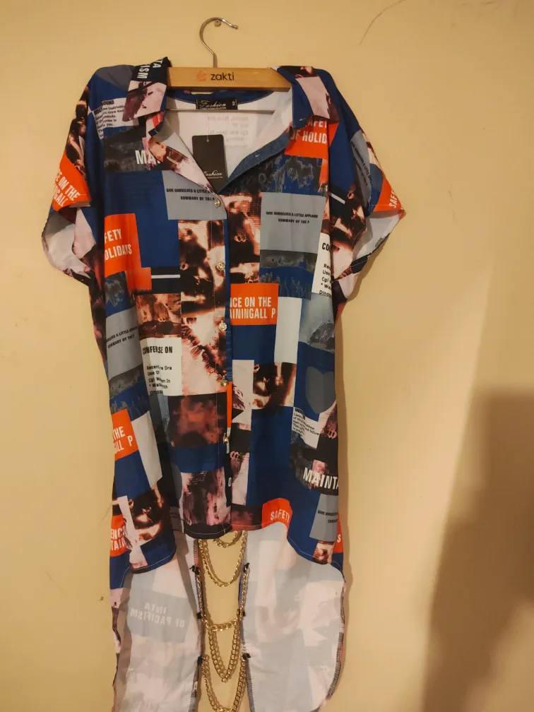 Unique Collage Print Button-Up Shirt with Chain Detail image indicator(2)