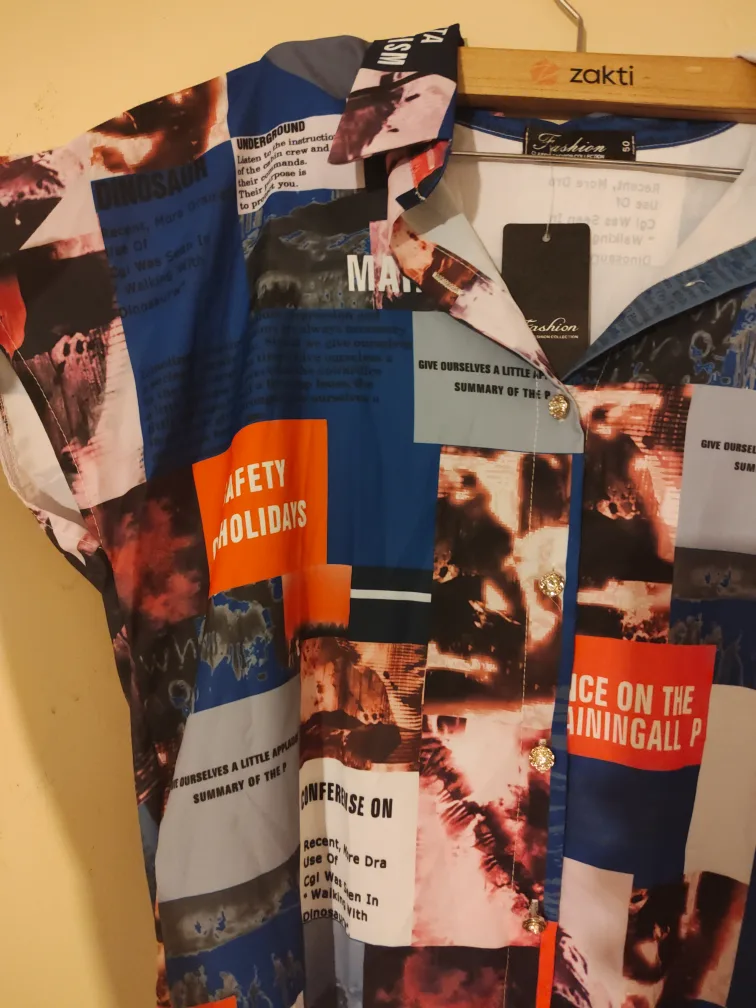 Unique Collage Print Button-Up Shirt with Chain Detail image indicator(3)