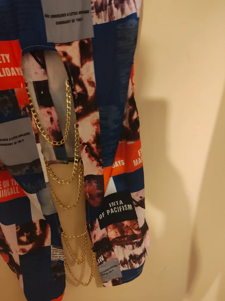 Unique Collage Print Button-Up Shirt with Chain Detail image indicator(8)