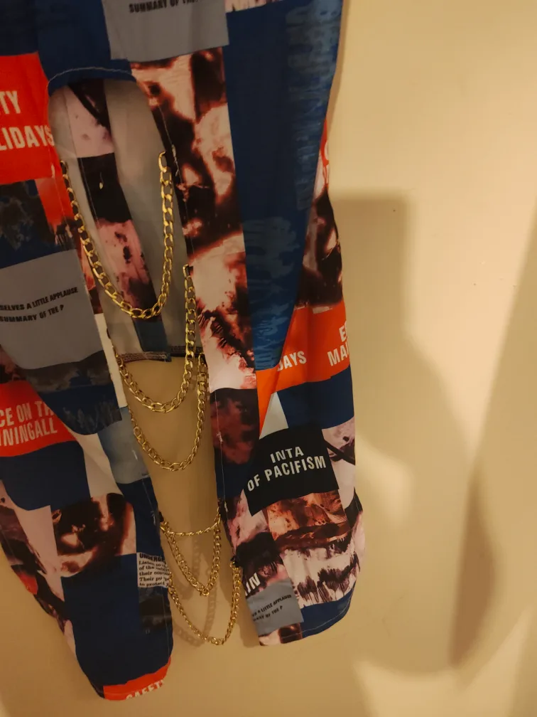 Unique Collage Print Button-Up Shirt with Chain Detail image indicator(9)