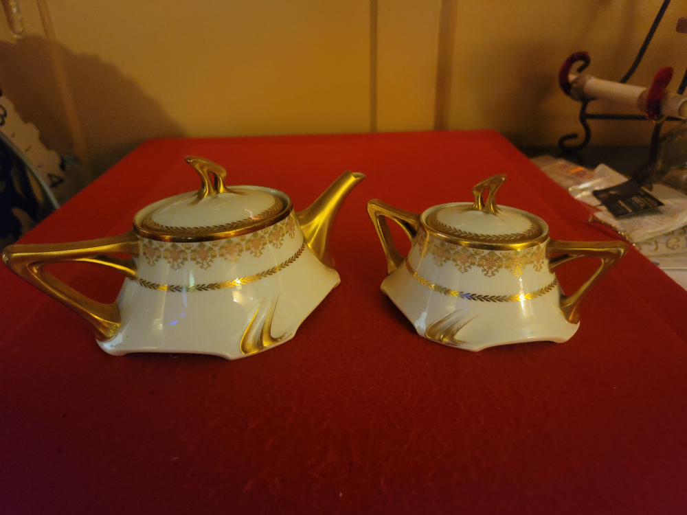 Antique French Art Deco Teapot and Sugar Bowl Set