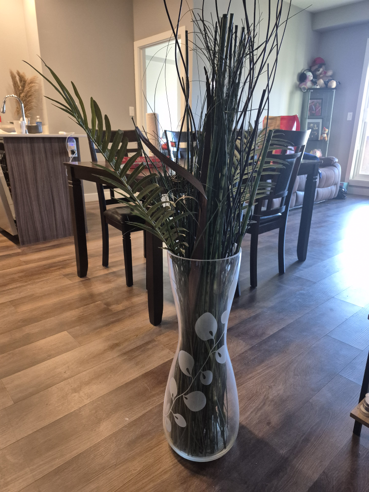 Tall Glass Vase with Floral Design