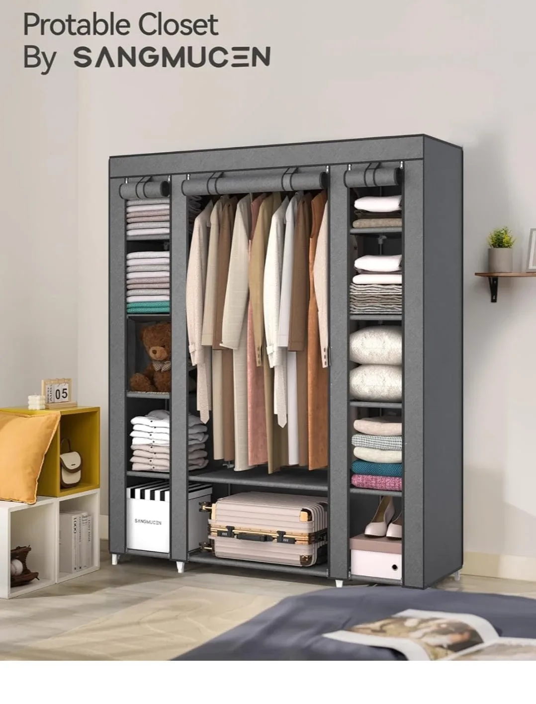 Sangmucen 59" Wide Portable Wardrobe Closet Organiser image indicator(4)