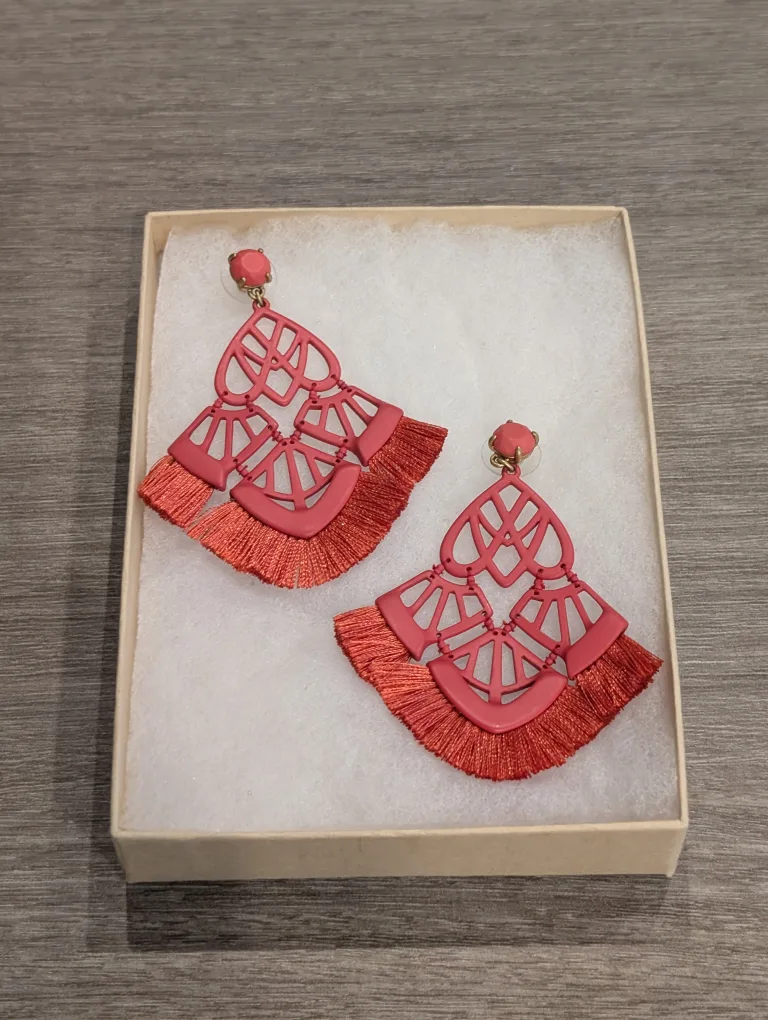 Beautiful Statement Red Coral Large Tassel Earrings thumbnail