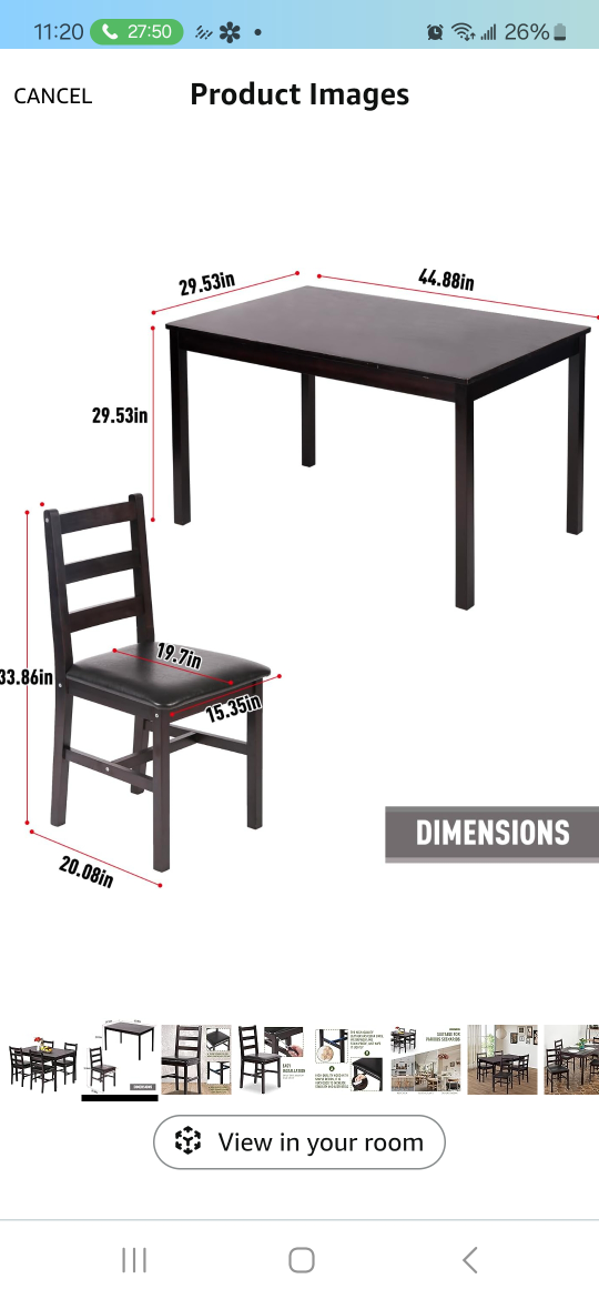 5-Piece Dark Brown Wooden Dining Set