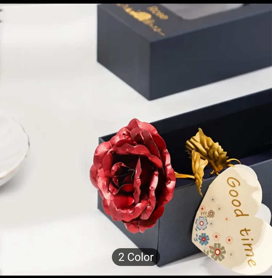Gold-Dipped Red Rose in Gift Box for Valentine's day
