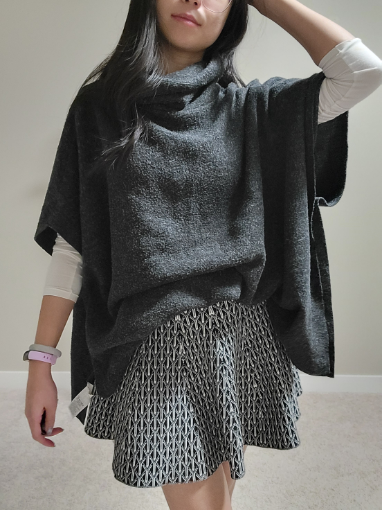 Dark Grey Knit Poncho Sweater
