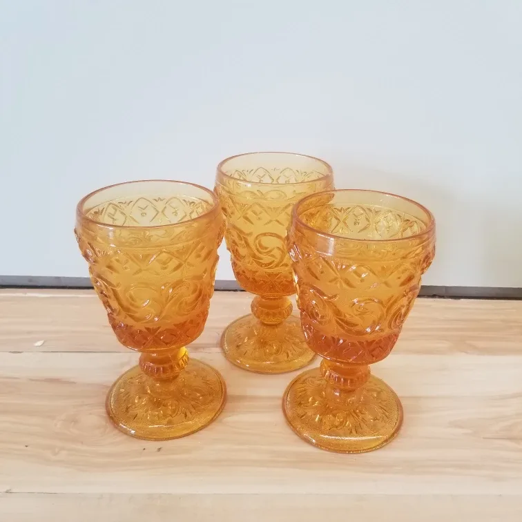 Set of Three Vintage Amber Goblets thumbnail