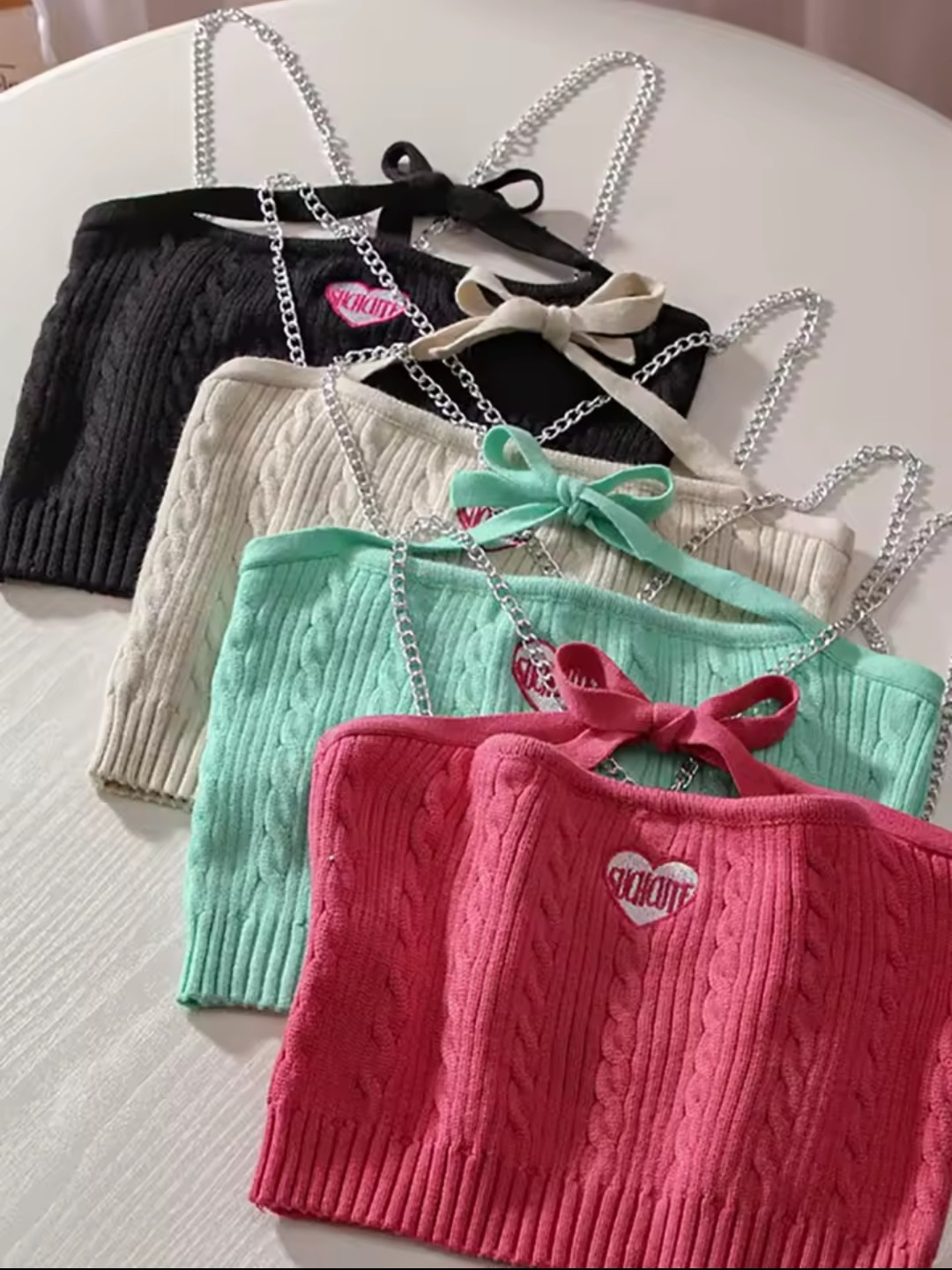 Chic Y2K Black Chain Strap Knit Crop Top
