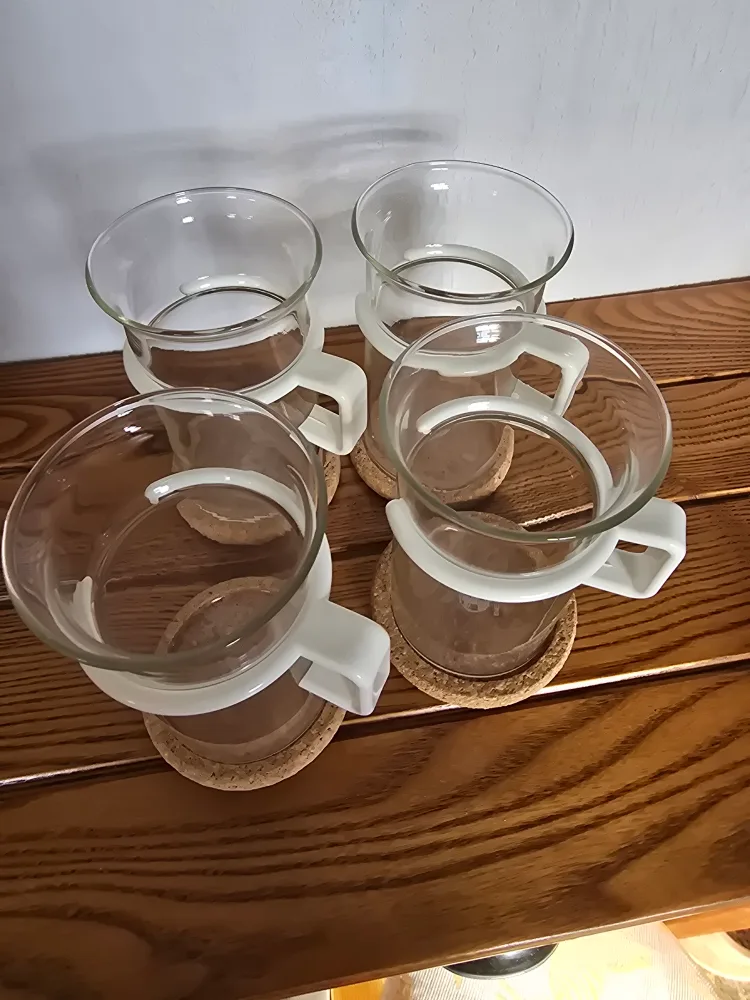 Set of four Bodum glass mugs with cork coasters thumbnail