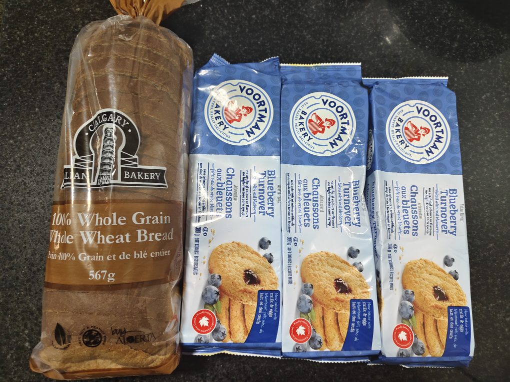 Calgary Bakery Whole Wheat Bread & Vooortman Blueberry Turnovers