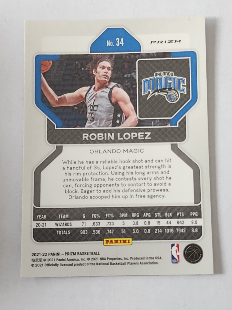2021-22 Panini Prizm Robin Lopez #34 Magic Basketball Card 🏈 - photo 2