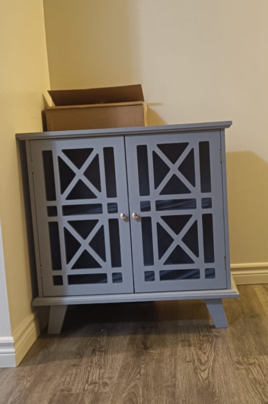 Grey Accent Cabinet with Geometric Pattern
