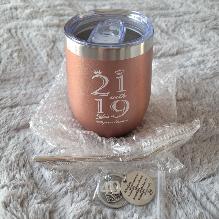 40th Birthday Gift Set: Rose Gold Tumbler, Keychain, and Straw
