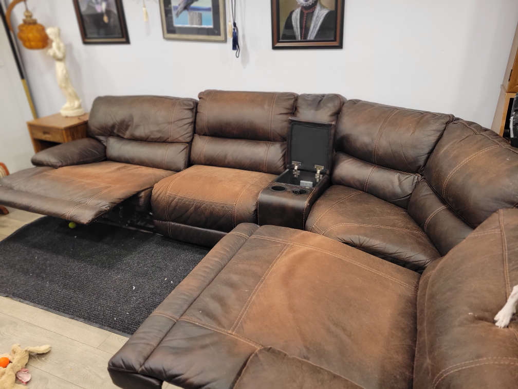 Brown Leather Reclining Sectional Sofa - photo 3
