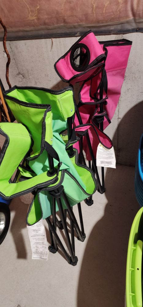 Two Portable Folding Camping Chairs - Lime Green & Pink - photo 2