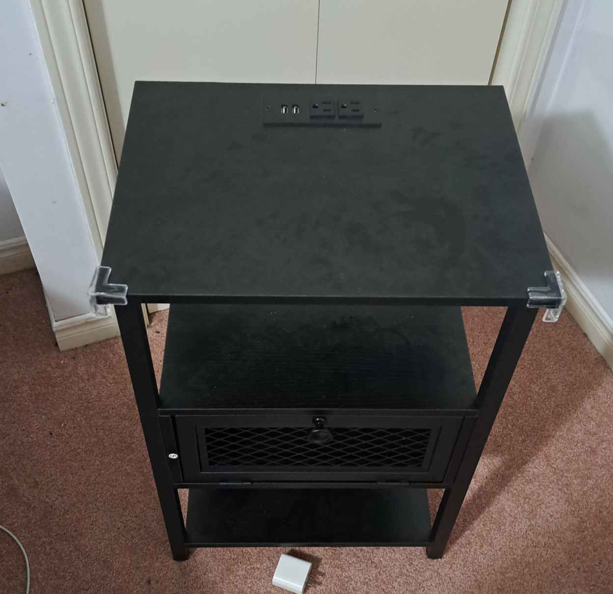 Black Nightstand with Built-in Outlets two pair