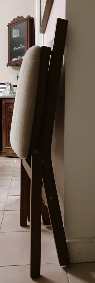 Pair of Folding Wooden Chairs with Beige Cushions image indicator(4)