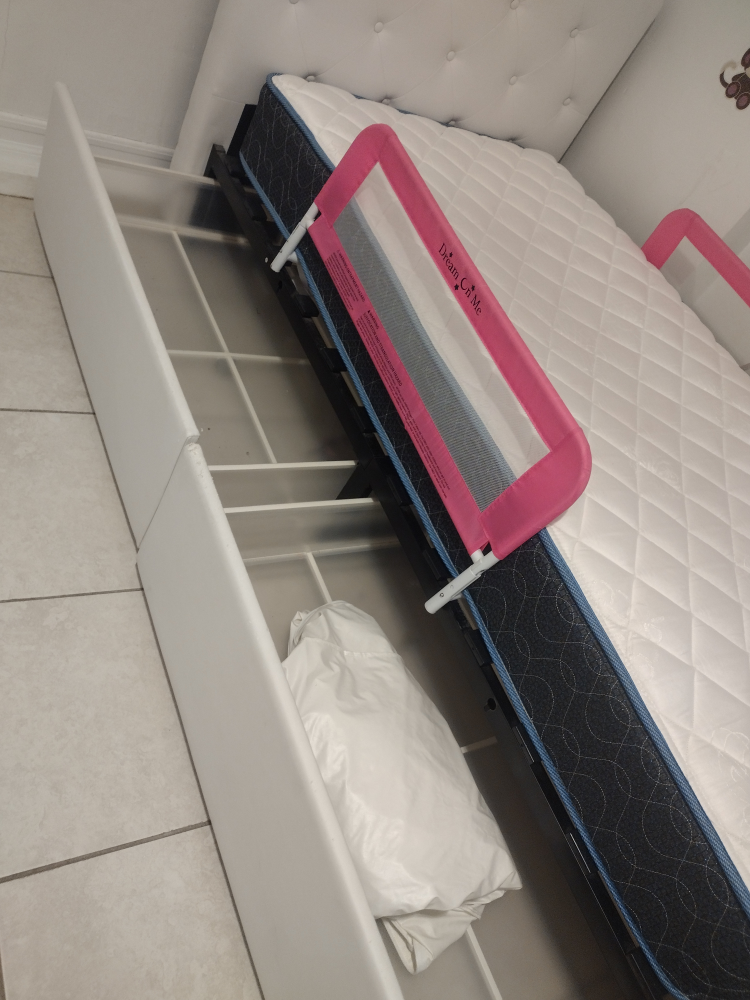 Twin Bed Frame with Storage and Toddler Rail