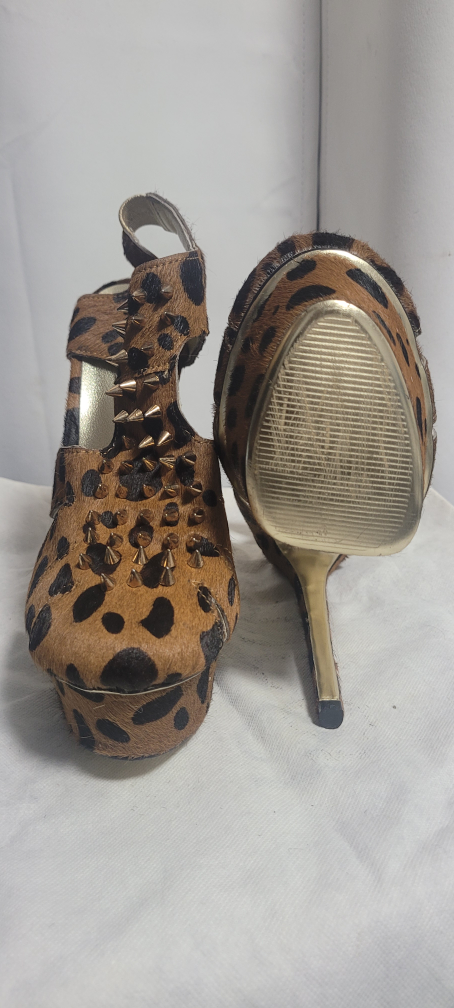 Kandee Brown Leopard Print Studded Platform Heels - photo 4