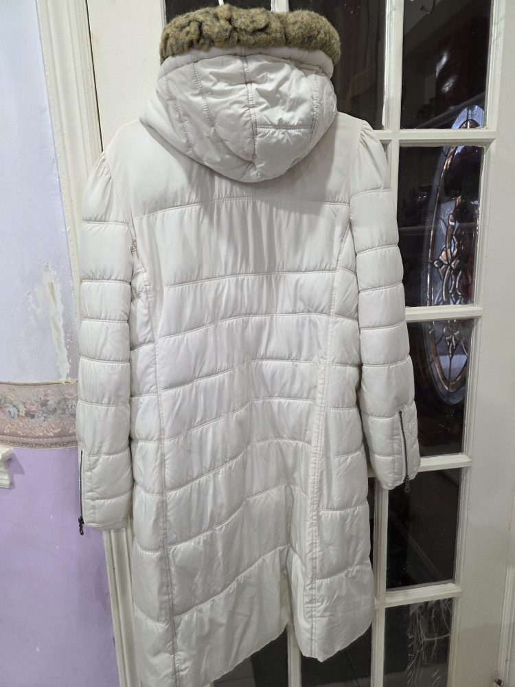 #FreecycleWomen's White Long Puffer Jacket with Faux Fur Hood - photo 2
