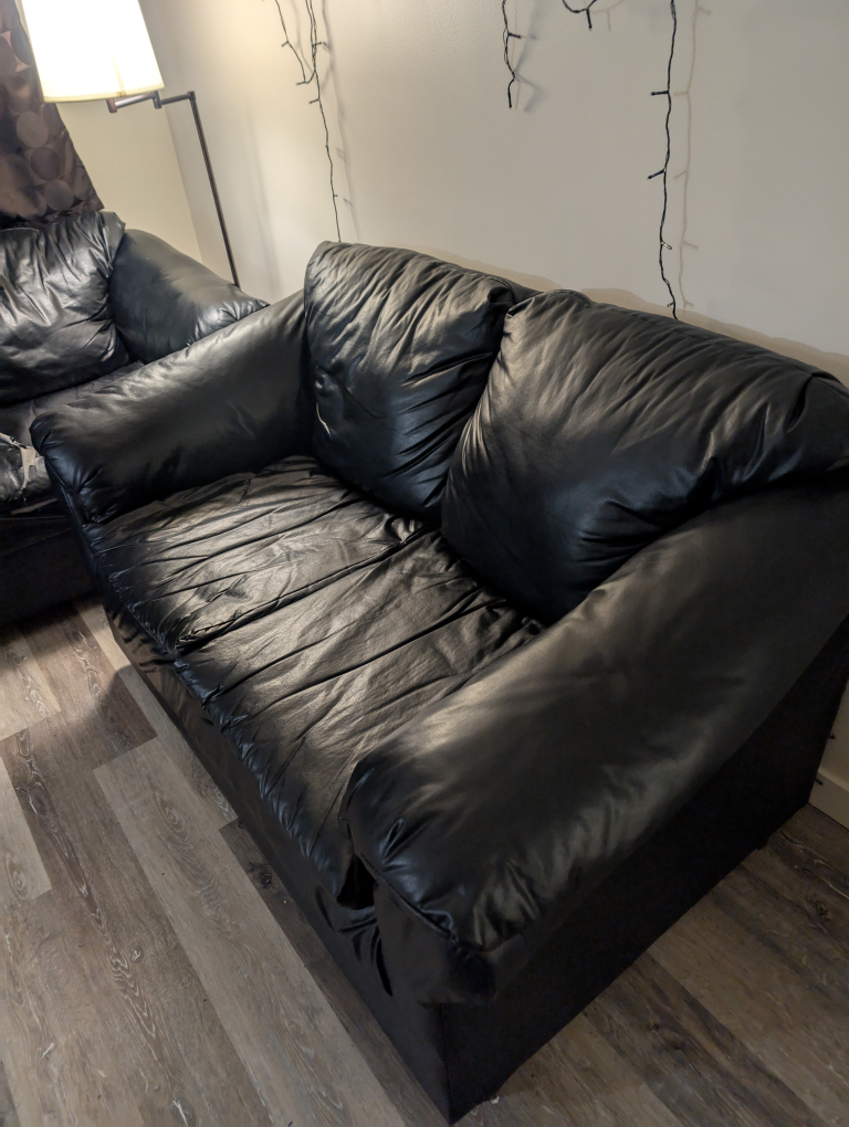 Black Leather Sofa and Loveseat Set - photo 3