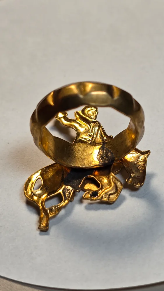 Vintage Calgary Rodeo Rider Bolo ring with Enamel Maple image indicator(7)