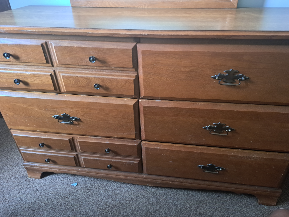 Vintage Wooden Dresser and Mirror Set