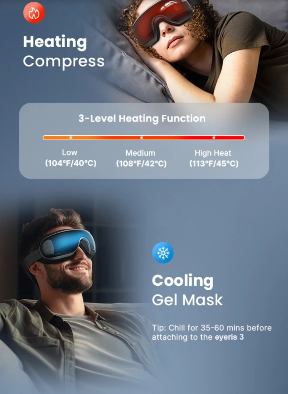 EYE MASSAGER - Bluetooth, Voice Control, Heat & Cooling Therapy image indicator(2)