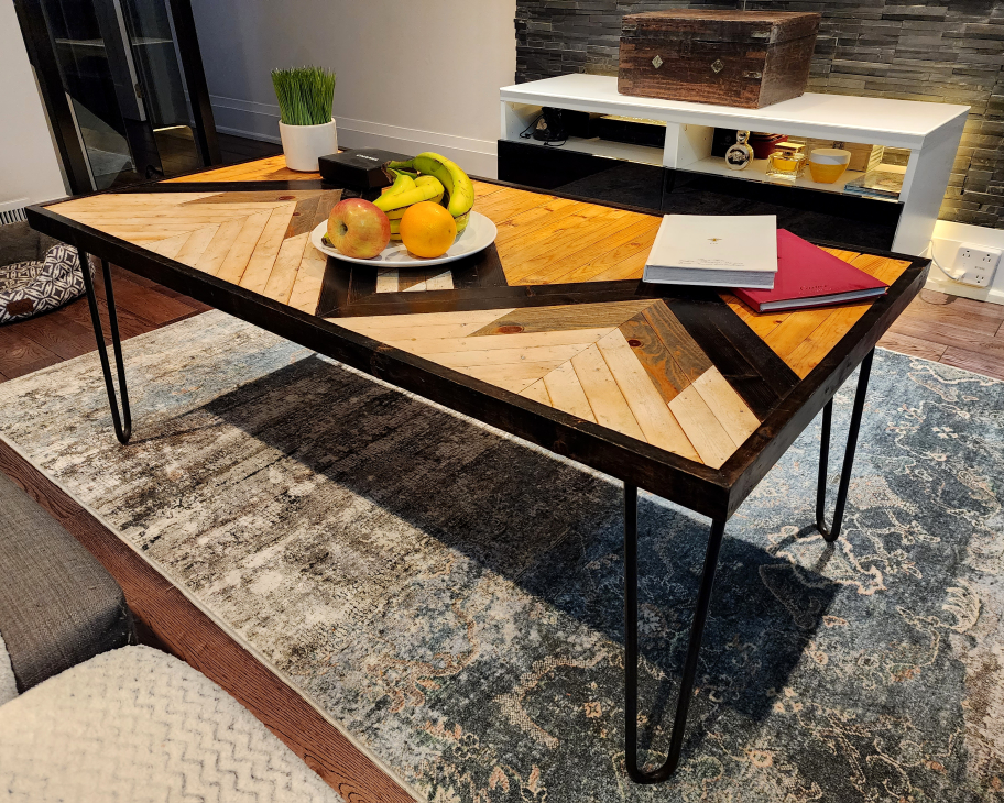 Large coffee table, wood / metal, custom-made