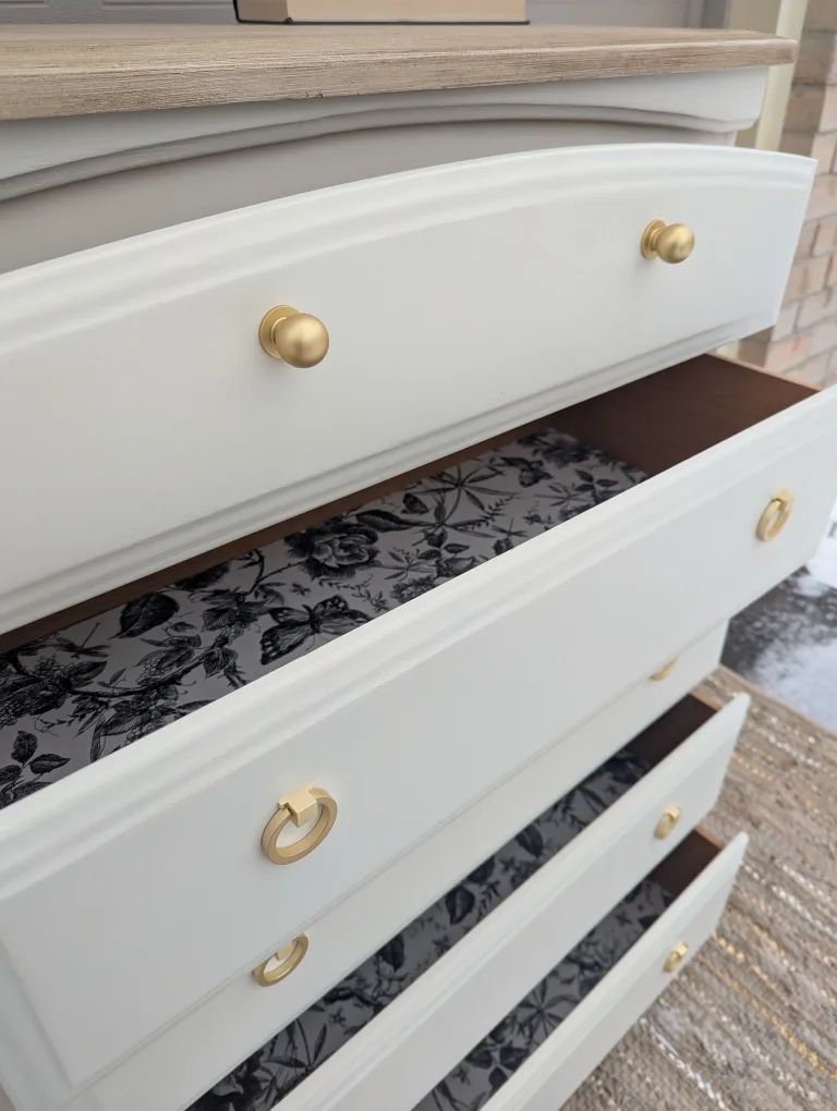 Newly refinished 5 drawer tallboy dresser image indicator(7)