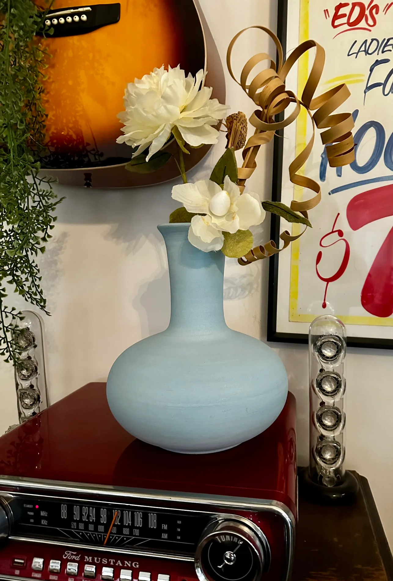 Robin’s Egg Blue Vase w/Faux Foliage image indicator(2)