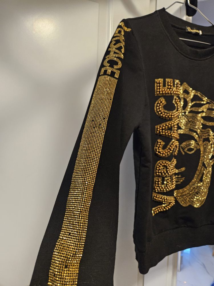 Versace Black Sweatshirt with Gold Rhinestone Detail - photo 2