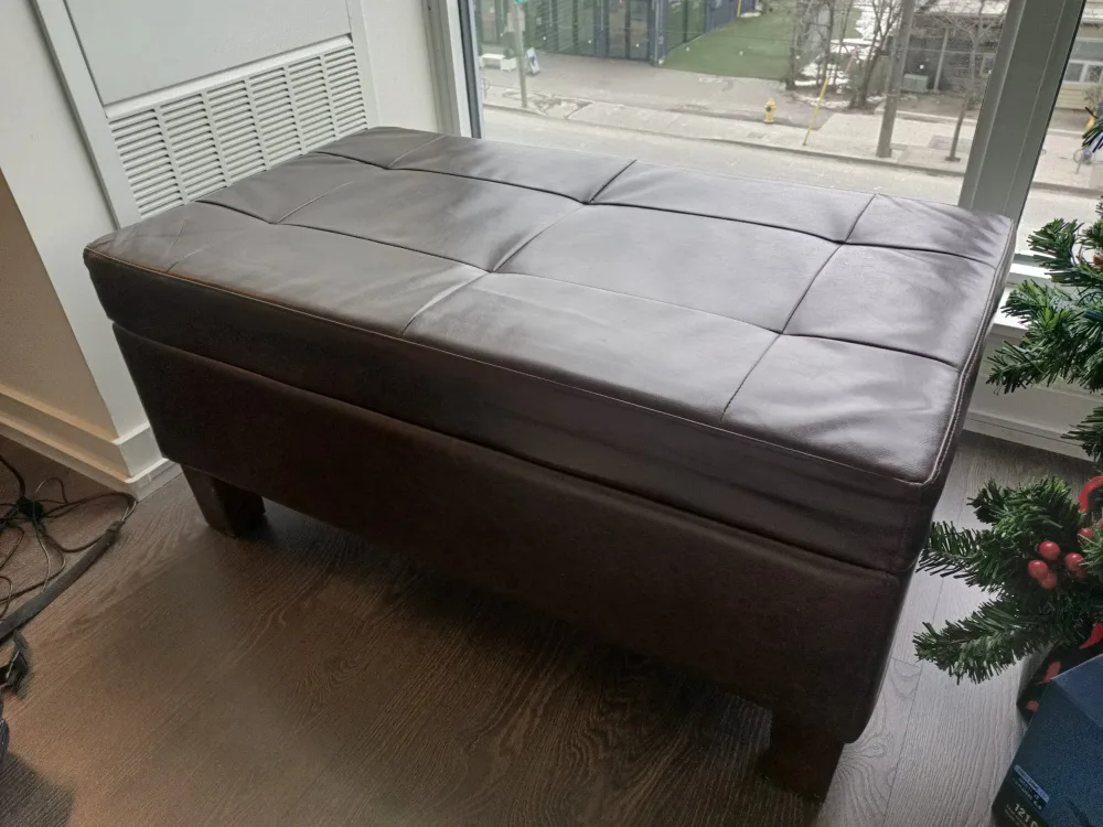 Brown Leather Storage Ottoman thumbnail