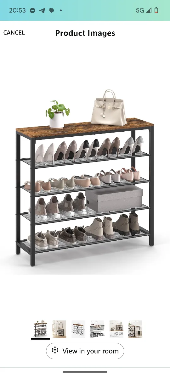 VASAGLE Shoe Rack, 5-Tier Shoe Storage Organizer for 16-20 Pairs thumbnail