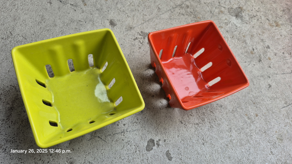 Two Ceramic Fruit Baskets - Yellow and Orange
