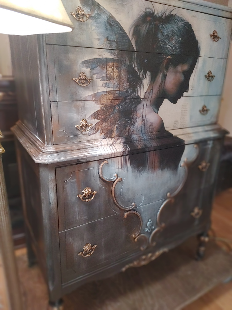 Unique Hand-Painted Vintage Chest of Drawers